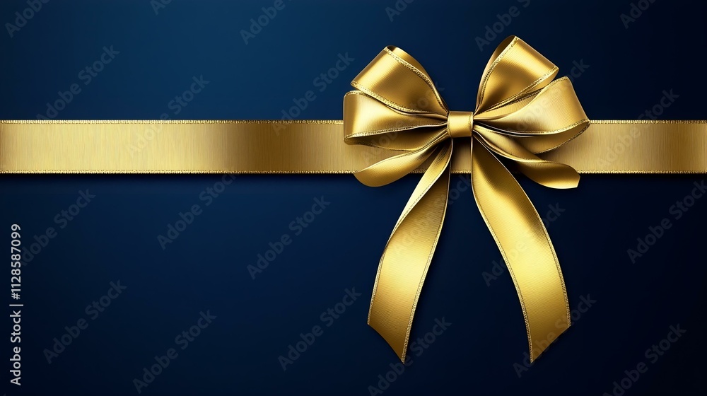 A luxurious golden bow and ribbon tied against a deep blue background, symbolizing elegance, celebration, and gifts. A luxurious golden bow and ribbon tied against a deep blue background, symbolizing elegance, celebration, and gifts.
