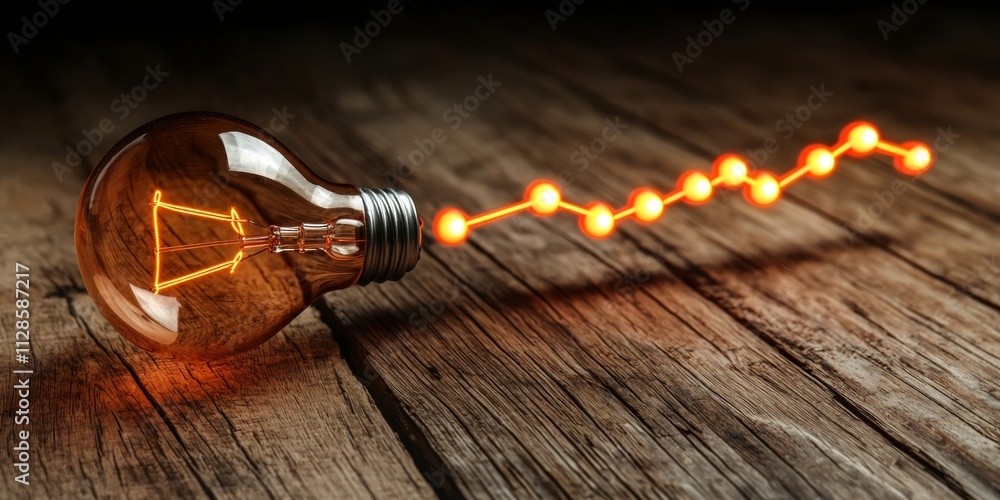 Glowing Light Bulb Growth Chart on Rustic Wood Glowing Light Bulb Growth Chart on Rustic Wood