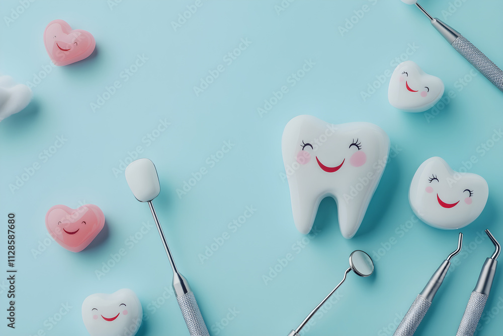 Happy Dentist’s Day Concept with Tooth and Crown on Blue Background Happy Dentist’s Day Concept with Tooth and Crown on Blue Background
