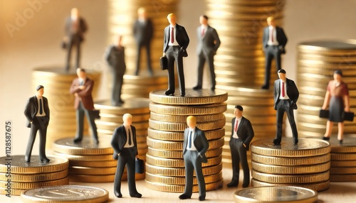 miniature of a person in a suit with coins underneath representing business