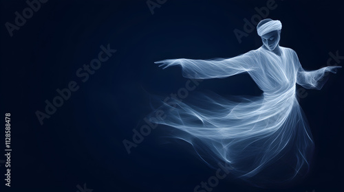 An abstract design of a Sufi whirling dervish, with flowing lines representing spiritual movement. Whirling dervish illustration.