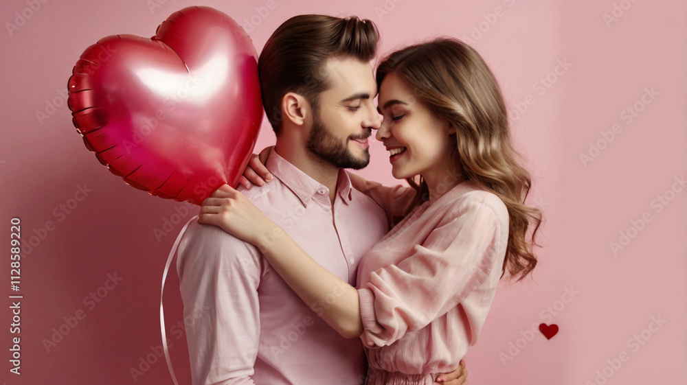 A man and woman sharing a sweet kiss, radiating love and happiness, creating a romantic Valentine’s Day moment. A man and woman sharing a sweet kiss, radiating love and happiness, creating a romantic Valentine’s Day moment.