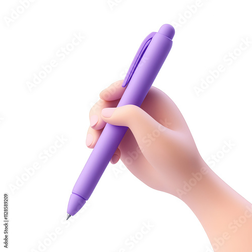 3D render with hand holding a pen on isolated transparent background cutout