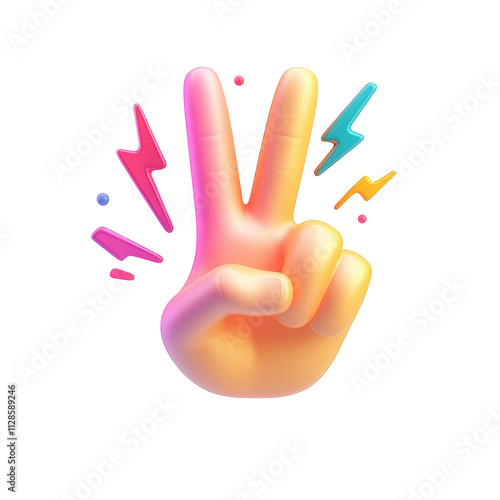 3D render with hand showing a piece sign on isolated transparent background cutout