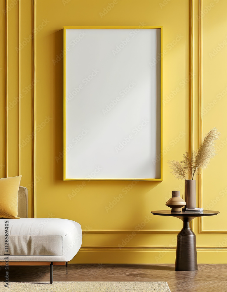 Elegant yellow frame, empty white Mockup canvas, Blank Mock-up Frame Canvas, modern yellow luxury interior, wall art presentation mockup, Picture frame, art presentation, Picture frame on a wall Elegant yellow frame, empty white Mockup canvas, Blank Mock-up Frame Canvas, modern yellow luxury interior, wall art presentation mockup, Picture frame, art presentation, Picture frame on a wall
