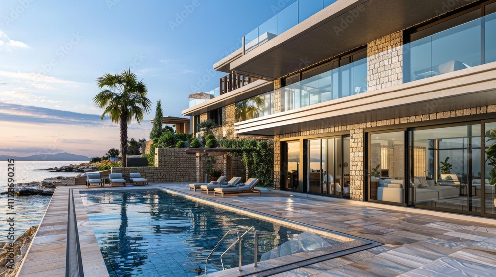 Fototapeta premium Seaside detached villa with pool and large terrace