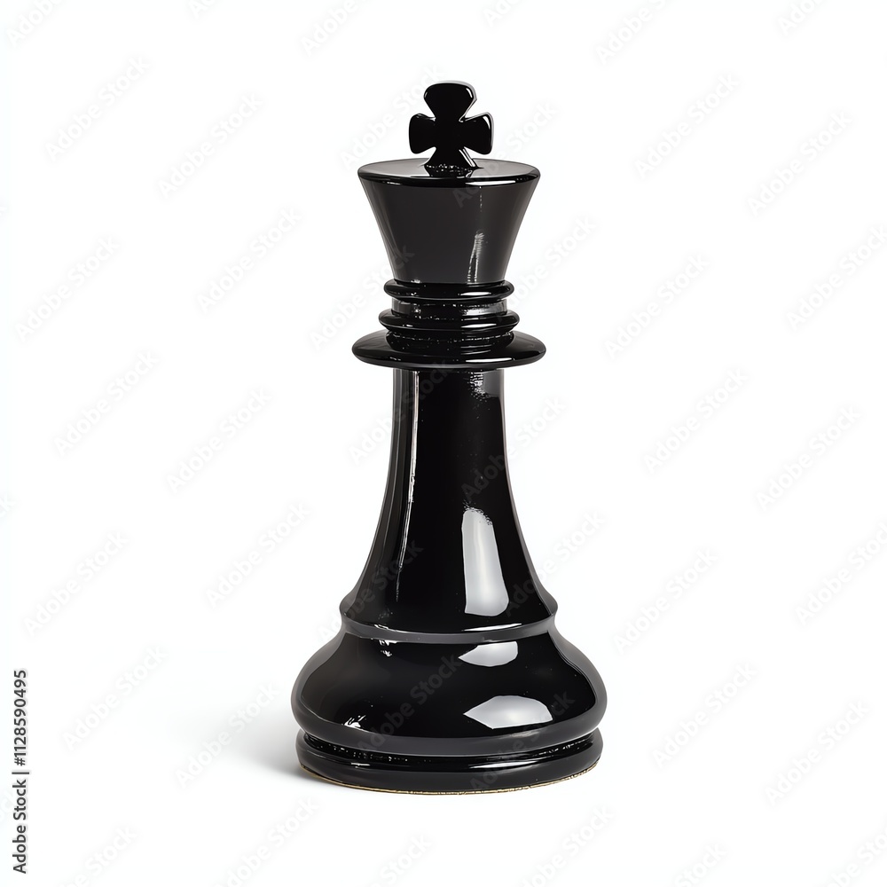 A glossy black chess king piece stands upright, showcasing its iconic design and elegant curves against a neutral background. A glossy black chess king piece stands upright, showcasing its iconic design and elegant curves against a neutral background.