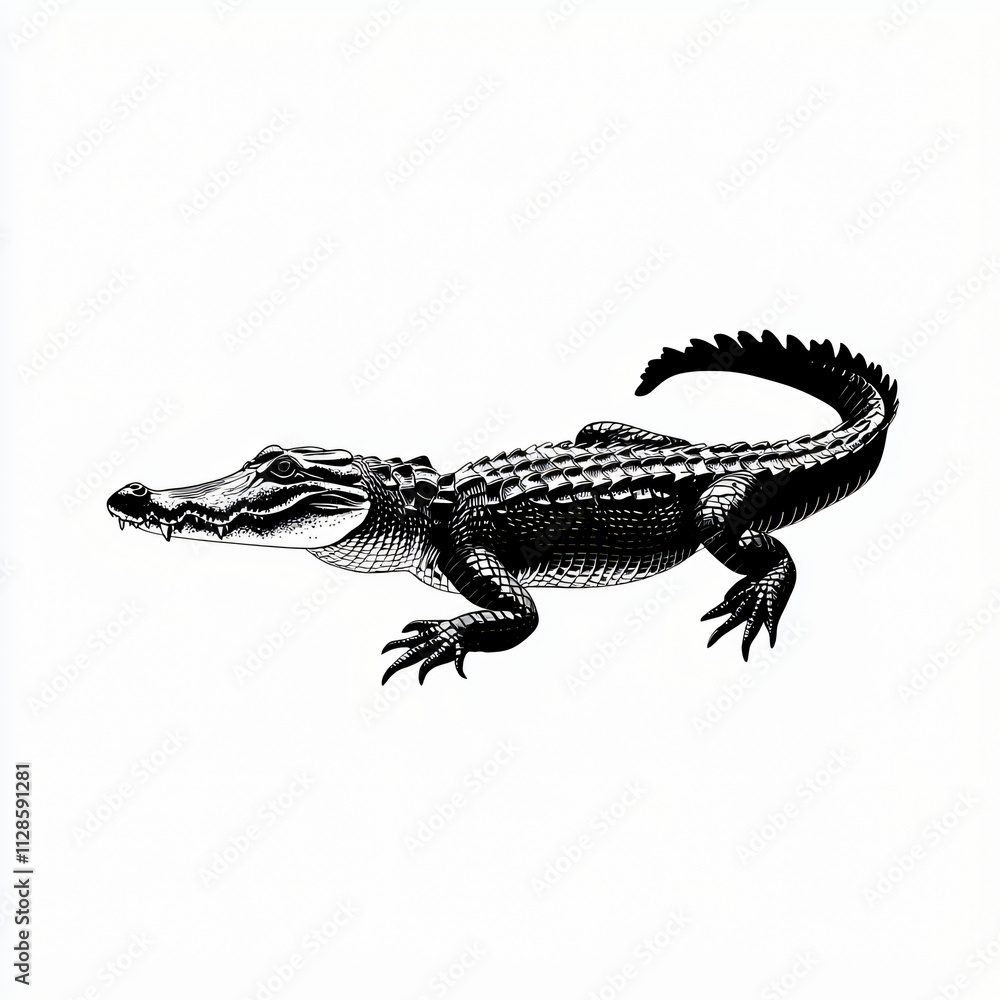 Naklejka premium Vector silhouette icon or logo of stylized saltwater crocodile with anatomically precise muscular structure
