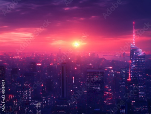 Wallpaper Mural Futuristic Cityscape Sunset Vibrant Hues Illuminates Towers Torontodigital.ca