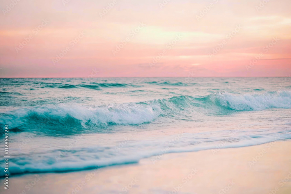 Tranquil sunset over ocean waves with soft pastel sky Tranquil sunset over ocean waves with soft pastel sky