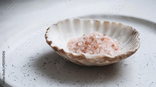 Pink Himalayan Salt in a Shell Bowl: A Beautiful and Natural Food Photography photo