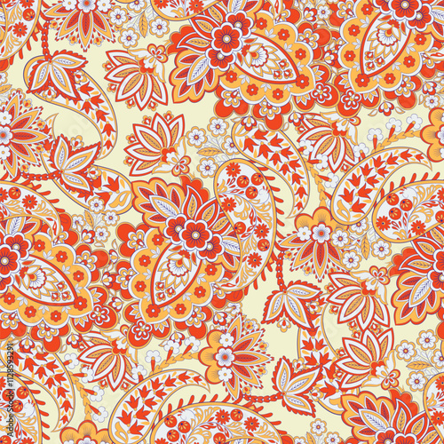 Elegant Paisley Seamless Vector Pattern. Indian floral motifs for fabric designs