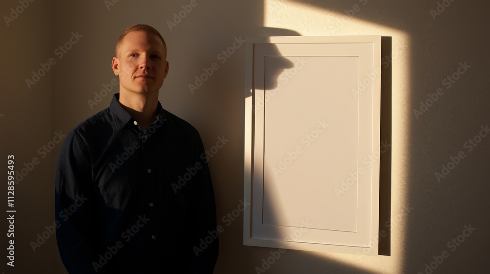 A Minimalist Portrait of a Man in a Dark Shirt Under Warm Sunlight A Minimalist Portrait of a Man in a Dark Shirt Under Warm Sunlight