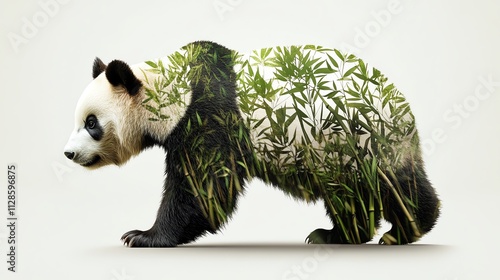 A creative depiction of a panda seamlessly integrated with bamboo, symbolizing harmony with nature. photo