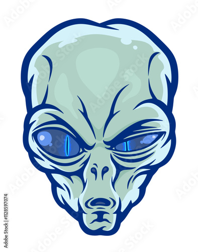 Head of alien with a surprised facial expression.Vector illustration.