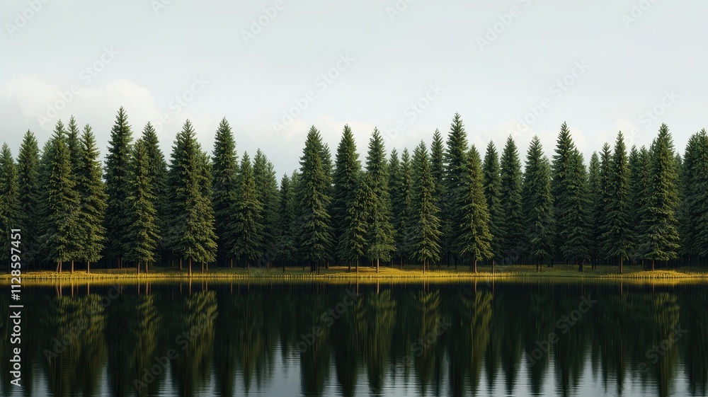 Serene Lake Pine Forest Reflection Nature Calm Tranquil Landscape Serene Lake Pine Forest Reflection Nature Calm Tranquil Landscape
