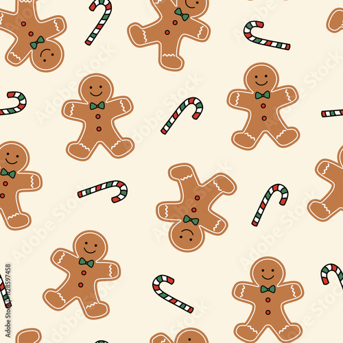 Gingerbread Man Seamless Pattern. Christmas Seamless Pattern.