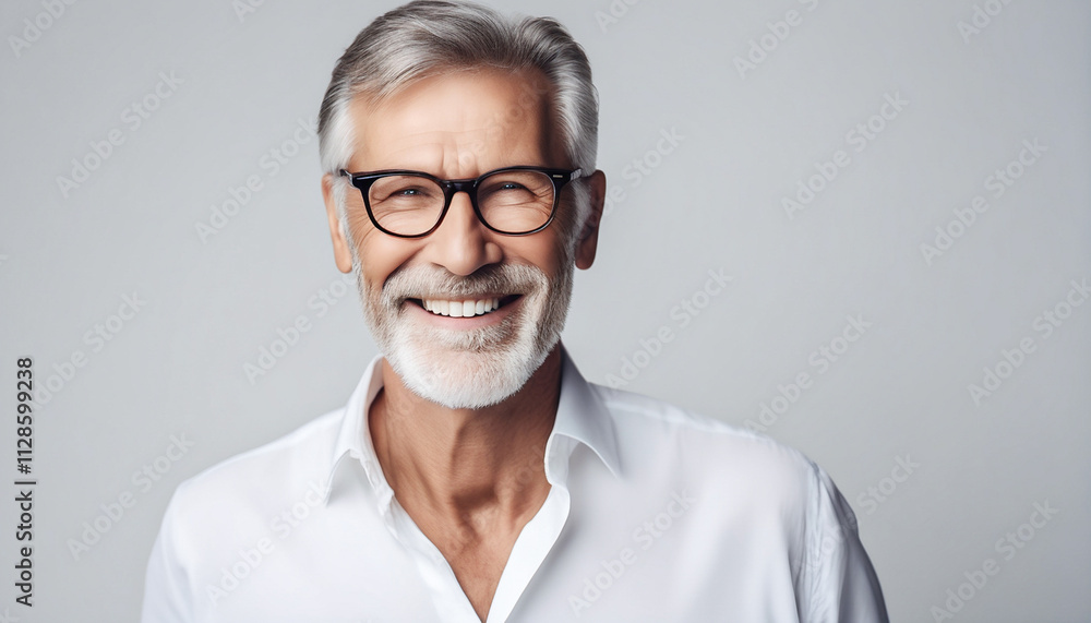 Close up portrait of beautiful smiling elderly man. Senior model male, grey hair and white teeth Close up portrait of beautiful smiling elderly man. Senior model male, grey hair and white teeth