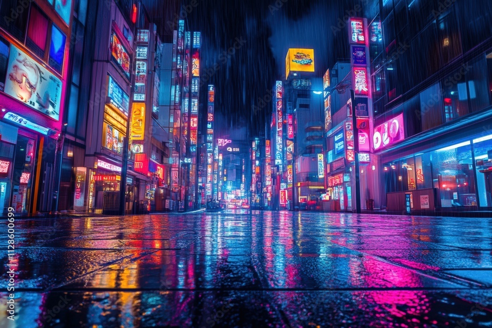 A futuristic cityscape at night with glowing neon lights. A futuristic cityscape at night with glowing neon lights.