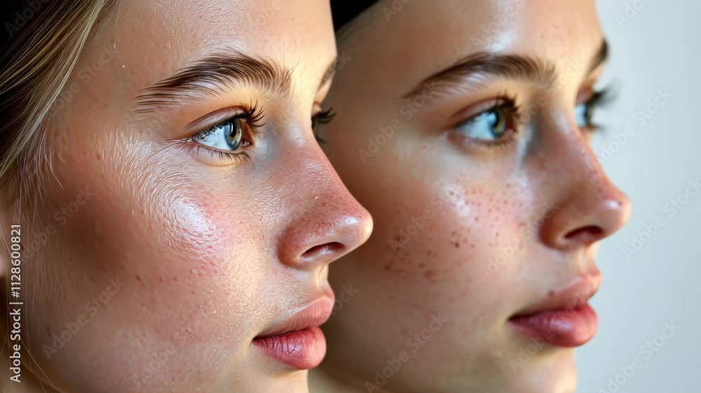 A split image showing two women, one before and one after undergoing cosmetic procedures, symbolizing the transformation and effects of cosmetic surgery. A split image showing two women, one before and one after undergoing cosmetic procedures, symbolizing the transformation and effects of cosmetic surgery.