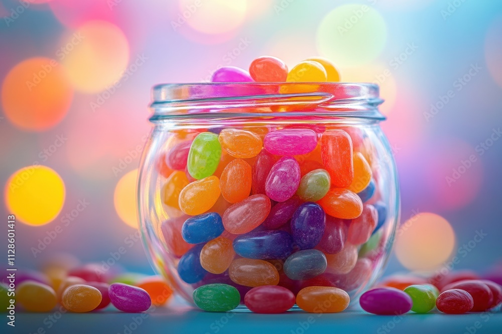 Colorful Jelly Beans In A Glass Jar Colorful Jelly Beans In A Glass Jar