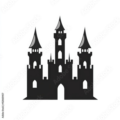 A silhouette of a whimsical castle with three turrets, characterized by pointed roofs and a grand entrance, perfect for fantasy themes.