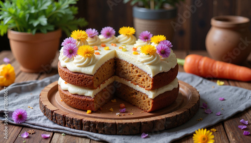 Wallpaper Mural Mother’s Day celebration Carrot cake with cream cheese frosting and edible flowers Torontodigital.ca