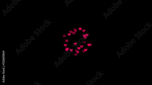 Flowing Heart Symbol Particle Trail. Going in straight line and circular line. Transparent background