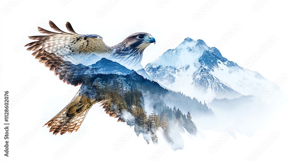 Fototapeta premium A majestic eagle soaring over mountains, showcasing the beauty of nature and wildlife in stunning harmony.