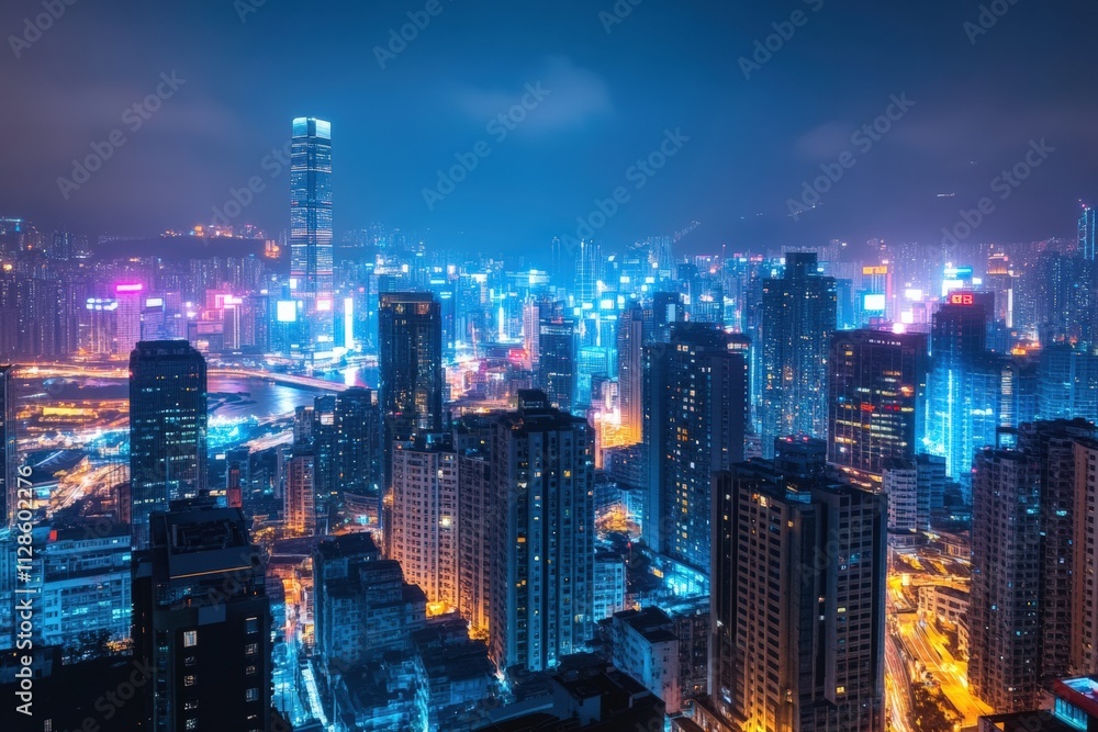 A futuristic cityscape at night with glowing neon lights. A futuristic cityscape at night with glowing neon lights.