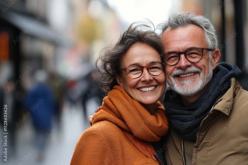 Happy mature couple in winter clothes in the city. Happy mature couple in winter clothes in the city.