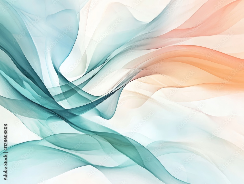 Fototapeta premium Abstract Teal and Peach Swirls. A Serene Digital Painting. Abstract Pastel Background. Pastel Illustration.