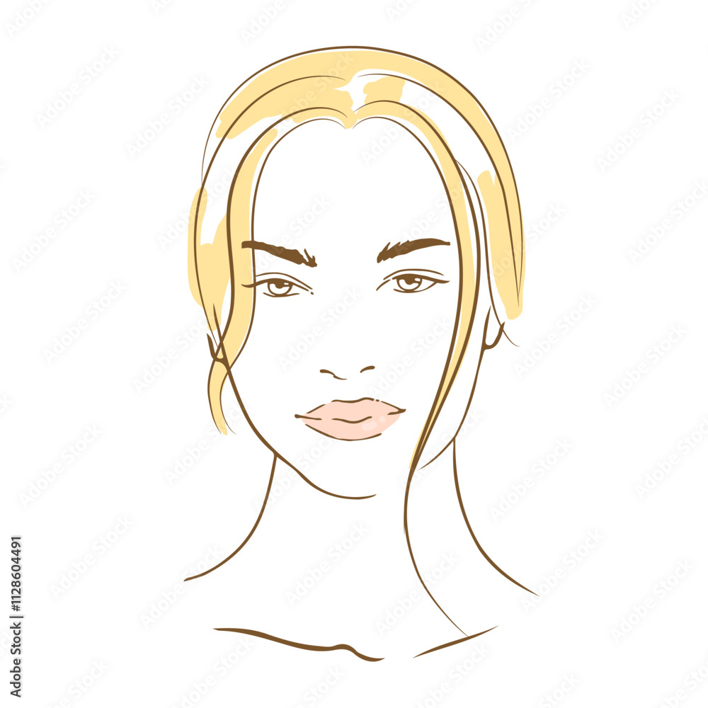 beautiful woman hand drawn face. Fashion female face line art vector illustration beautiful woman hand drawn face. Fashion female face line art vector illustration
