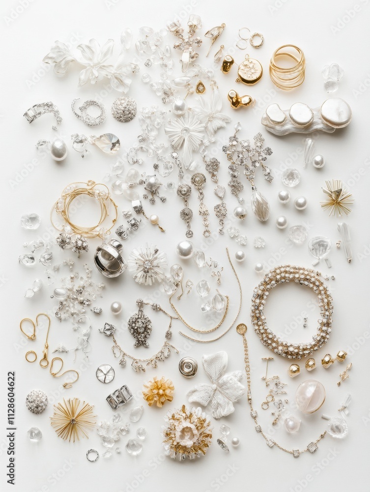 Delicate bracelets, rings, and earrings are beautifully displayed in a flat lay layout, perfect for showcasing elegance and style. Generative AI Delicate bracelets, rings, and earrings are beautifully displayed in a flat lay layout, perfect for showcasing elegance and style. Generative AI