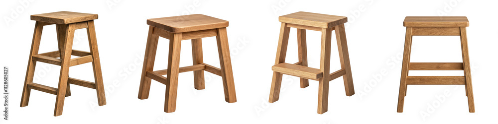 A collection of various solid wood stools in different contemporary designs ranging from minimalist to rustic styles suitable for a variety of home and commercial spaces such as living rooms A collection of various solid wood stools in different contemporary designs ranging from minimalist to rustic styles suitable for a variety of home and commercial spaces such as living rooms