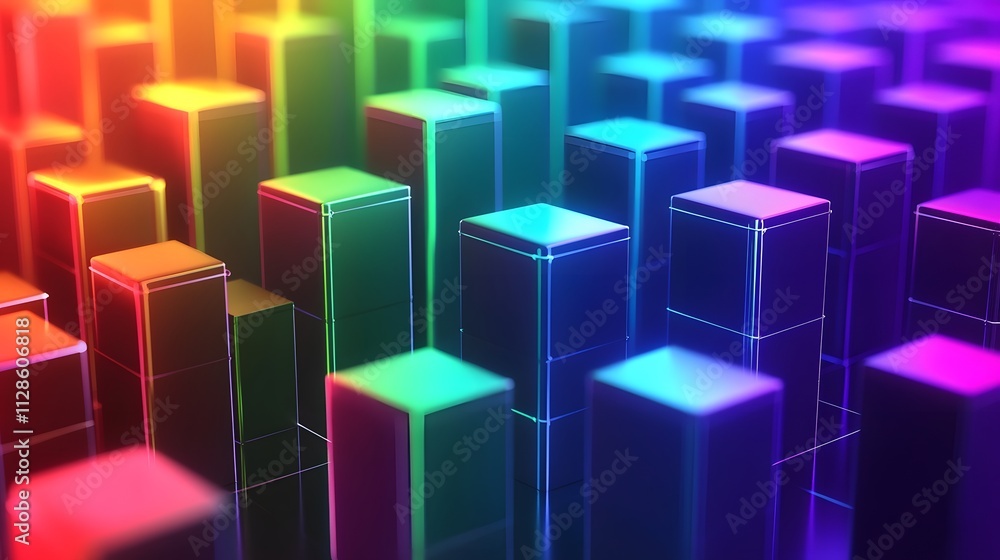 Abstract colorful glowing cubes. Abstract colorful glowing cubes.