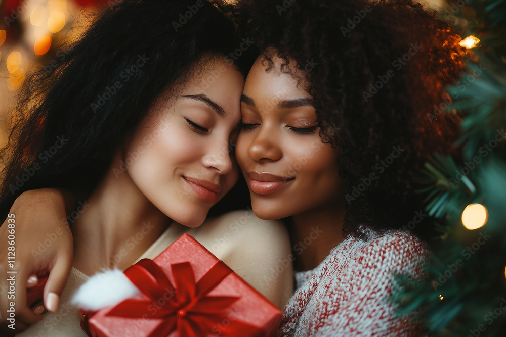 AI generated image of people in decorated living room on Christmas night AI generated image of people in decorated living room on Christmas night