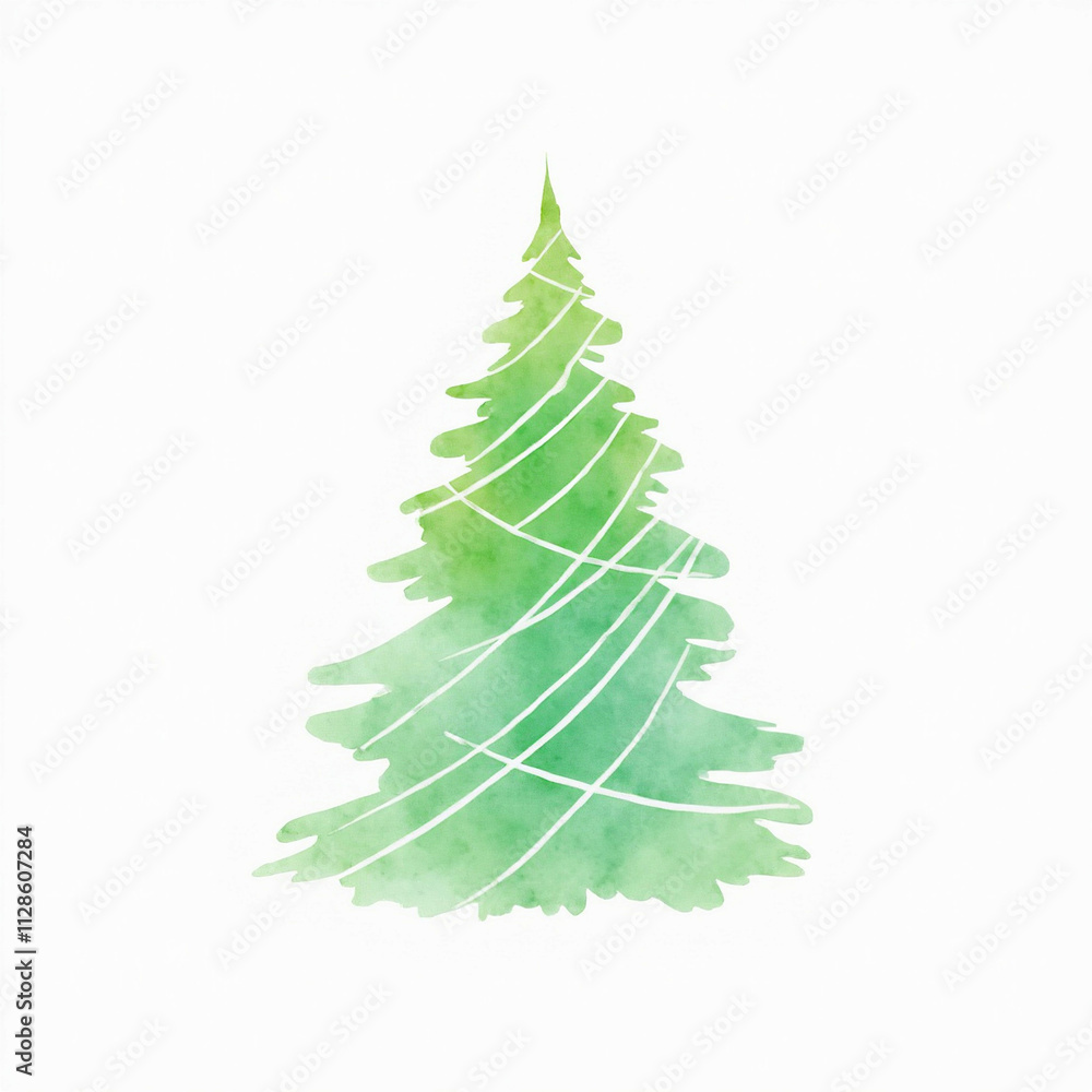 Fototapeta premium Hand drawn christmas green tree on white background. Watercolor painting