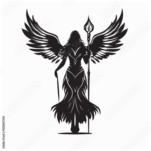 Guardian Angel Silhouette Stock Vector isolated on white background.