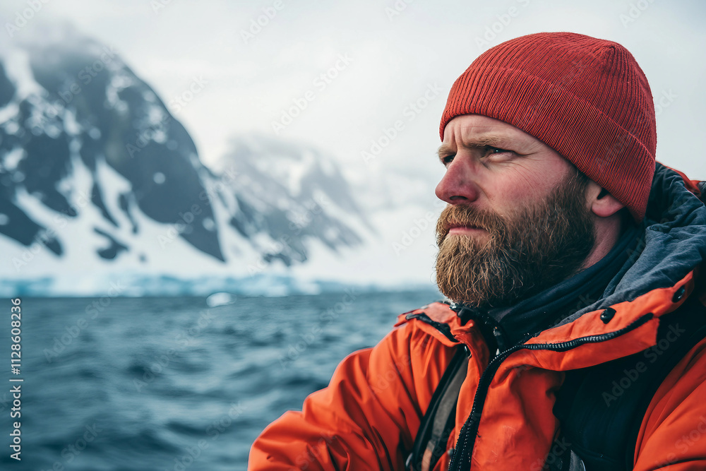 A male scientist examining climate change arctic environment generated with AI image A male scientist examining climate change arctic environment generated with AI image