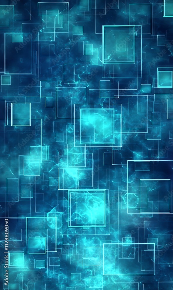 Cyan square shapes on a light cyan background, with soft gradients and shadows adding depth. Cyan square shapes on a light cyan background, with soft gradients and shadows adding depth.