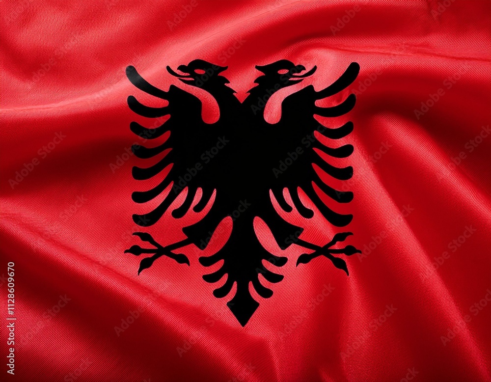 Albania national flag fluttering. The flag blowing in beautiful soft sky. Albania national flag for independence day. Albania national flag fluttering. The flag blowing in beautiful soft sky. Albania national flag for independence day.