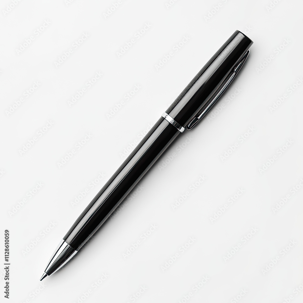 Black pen isolated on white background. Minimalistic close-up of a single pen on plain white background. AI generated image. Black pen isolated on white background. Minimalistic close-up of a single pen on plain white background. AI generated image.