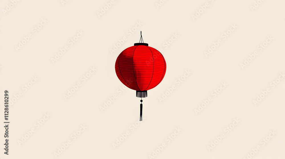 Obraz premium A simple illustration of a red lantern, symbolizing celebration and culture in Chinese traditions. Chinese lantern minimalist.