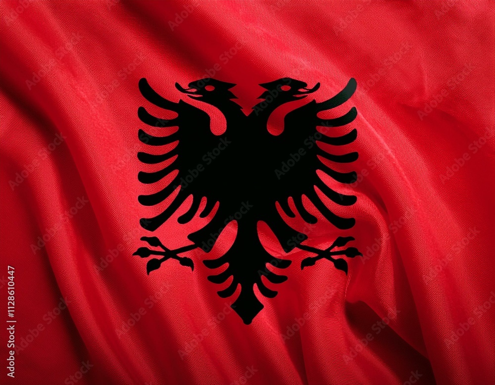 Albania national flag fluttering. The flag blowing in beautiful soft sky. Albania national flag for independence day. Albania national flag fluttering. The flag blowing in beautiful soft sky. Albania national flag for independence day.