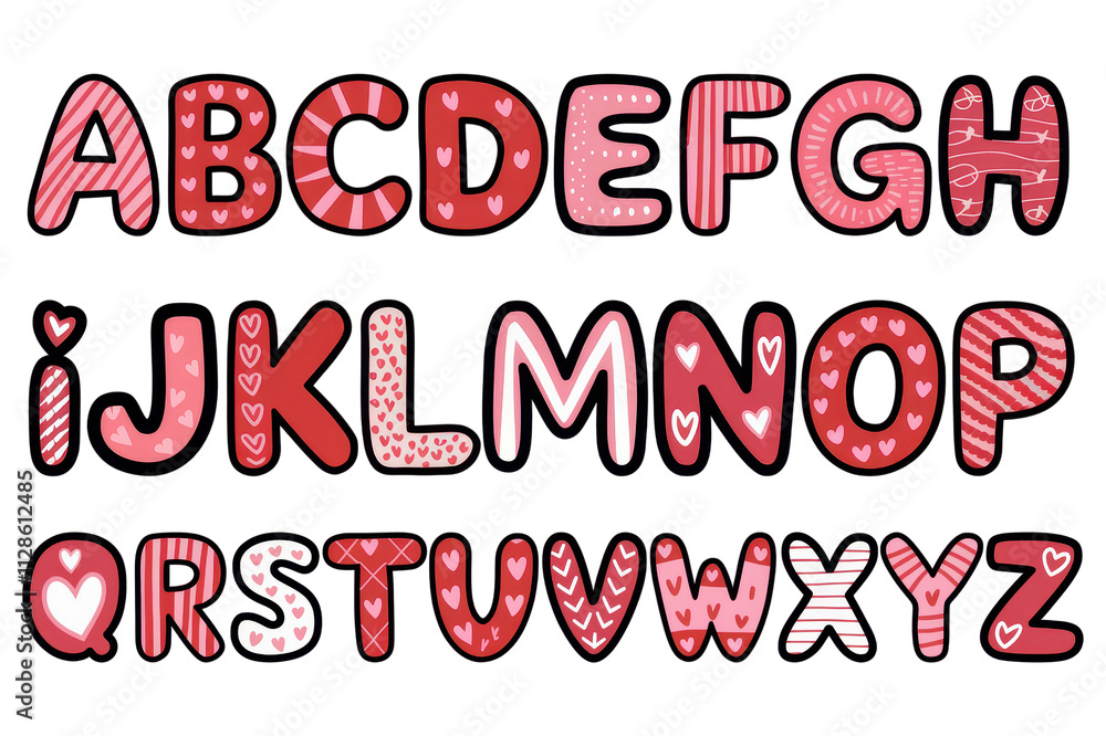 Valentine themed doodle alphabet with hearts Valentine themed doodle alphabet with hearts