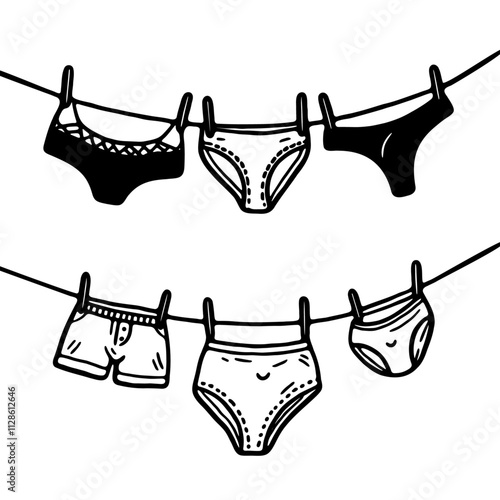  underwear hanging on a clothesline doodle sketch