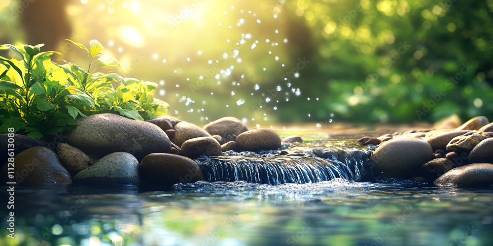 Obraz premium Clear Stream Flowing Over Rocks in Forest
