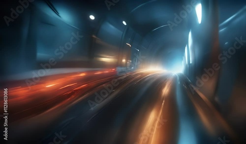 Abstract Futuristic Tunnel with Motion Blur and Neon Lights
