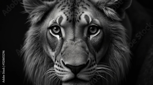 Wallpaper Mural Black and White Lion Portrait, Textural Emphasis Torontodigital.ca
